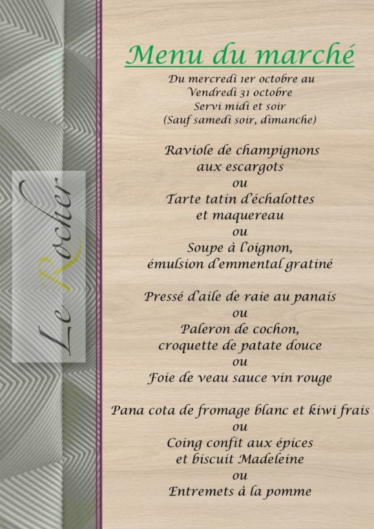 Menu du marché